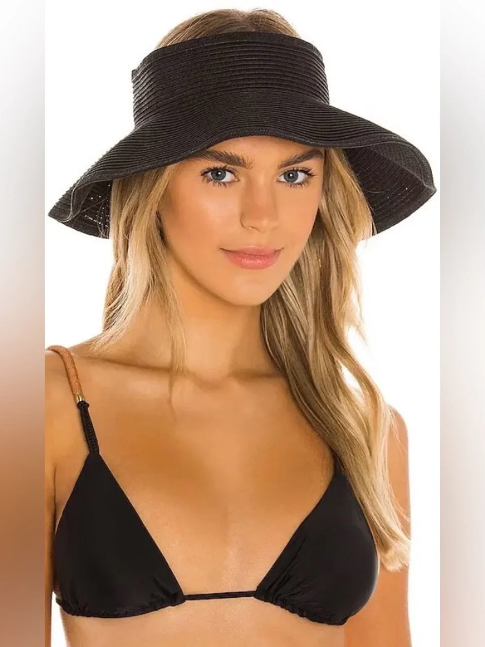 Vix Paula Hermanny Hat Women’s Straw Visor Black Sun Hat Beach Resort Wear